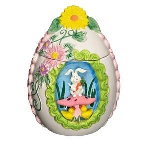 Cookie Jar Easter Egg Bunny Rabbit Flowers 3D Embossed Mushrooms Ducks RARE